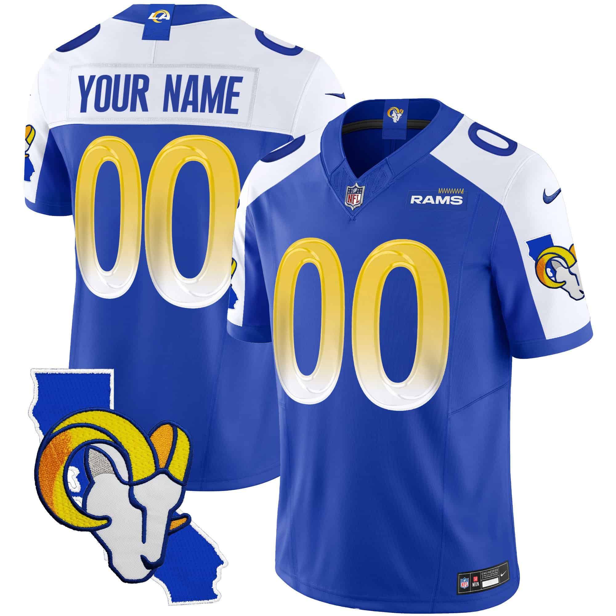 Men Los Angeles Rams Blue 2024 Nike Patch Vapor Limited Custom NFL Jersey